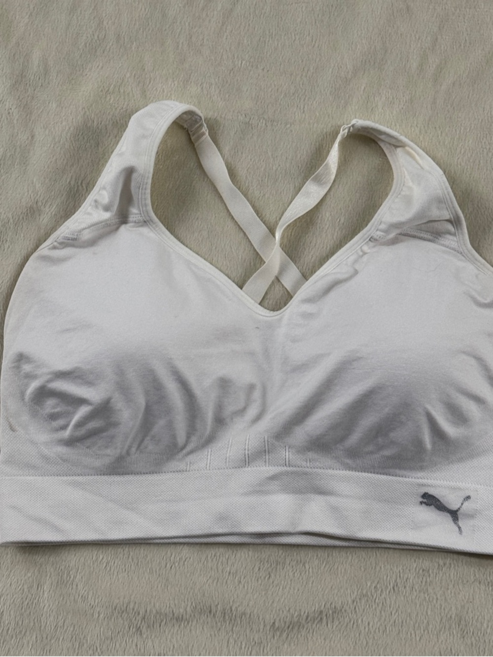 Puma White Cross-Back Seamless Sports Bra